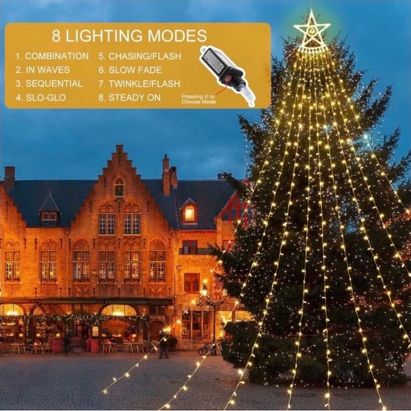 Christmas Decoration Star Lights, 13Ft 402 LED Waterfall Tree Lights with Remote - Picture 6 of 6